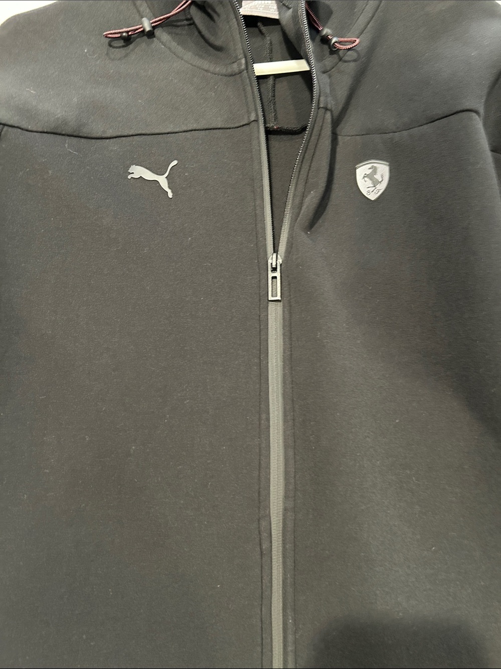 Puma Ferrari Black Hooded Performance Zip Jacket with Red Trim